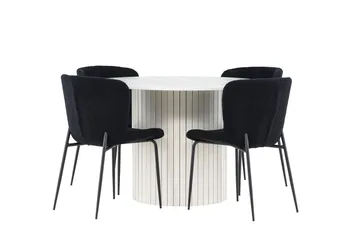 Härön Matgrupp 110 cm Rund med 4 Modesto stolar - Vit/Svart - Möbler - Bord & matgrupper - Matgrupper