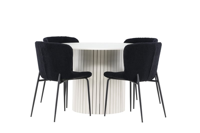 Härön Matgrupp 110 cm Rund med 4 Modesto stolar - Vit/Svart - Möbler - Bord & matgrupper - Matgrupper