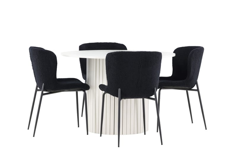 Härön Matgrupp 110 cm Rund med 4 Modesto stolar - Vit/Svart - Möbler - Bord & matgrupper - Matgrupper