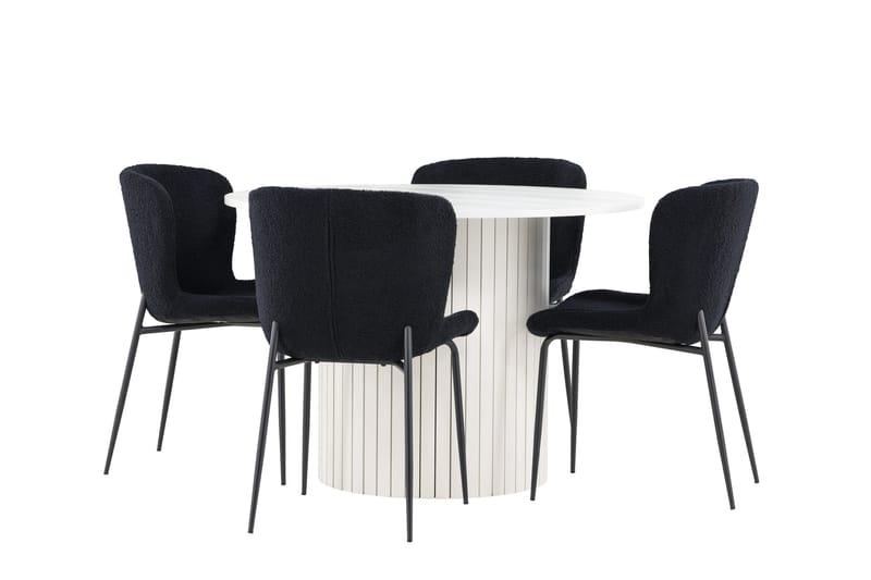 Härön Matgrupp 110 cm Rund med 4 Modesto stolar - Vit/Svart - Möbler - Bord & matgrupper - Matgrupper