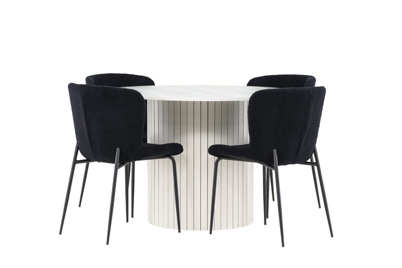 Härön Matgrupp 110 cm Rund med 4 Modesto stolar - Vit/Svart - Möbler - Bord & matgrupper - Matgrupper
