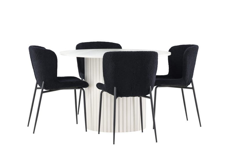 Härön Matgrupp 110 cm Rund med 4 Modesto stolar - Vit/Svart - Möbler - Bord & matgrupper - Matgrupper