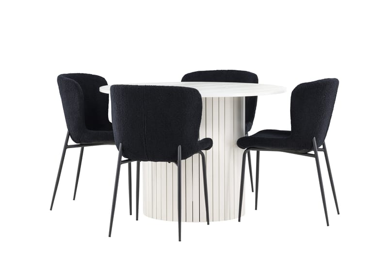 Härön Matgrupp 110 cm Rund med 4 Modesto stolar - Vit/Svart - Möbler - Bord & matgrupper - Matgrupper