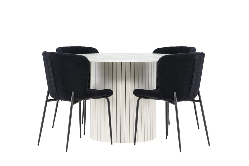 Härön Matgrupp 110 cm Rund med 4 Modesto stolar - Vit/Svart - Möbler - Bord & matgrupper - Matgrupper