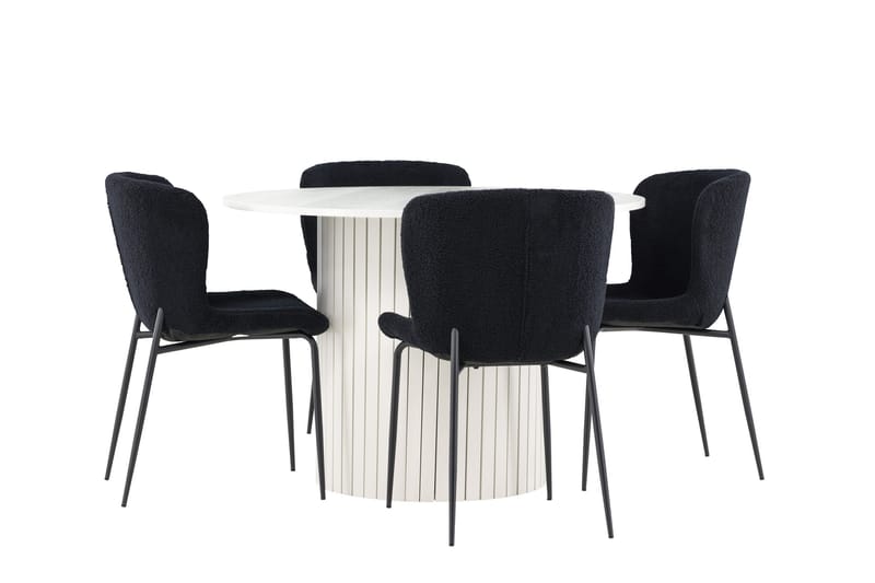 Härön Matgrupp 110 cm Rund med 4 Modesto stolar - Vit/Svart - Möbler - Bord & matgrupper - Matgrupper