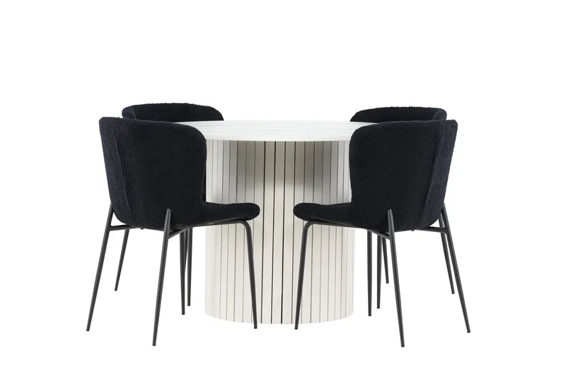 Härön Matgrupp 110 cm Rund med 4 Modesto stolar - Vit/Svart - Möbler - Bord & matgrupper - Matgrupper