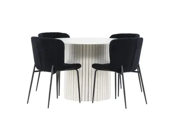 Härön Matgrupp 110 cm Rund med 4 Modesto stolar - Vit/Svart - Möbler - Bord & matgrupper - Matgrupper