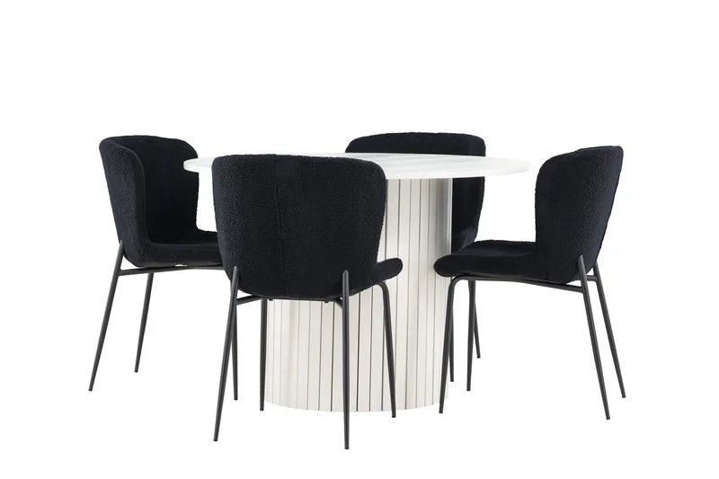 Härön Matgrupp 110 cm Rund med 4 Modesto stolar - Vit/Svart - Möbler - Bord & matgrupper - Matgrupper