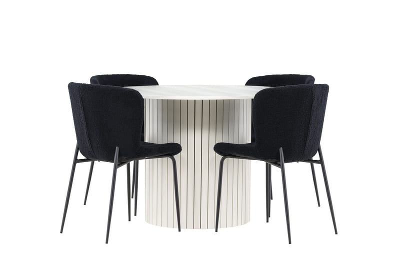 Härön Matgrupp 110 cm Rund med 4 Modesto stolar - Vit/Svart - Möbler - Bord & matgrupper - Matgrupper