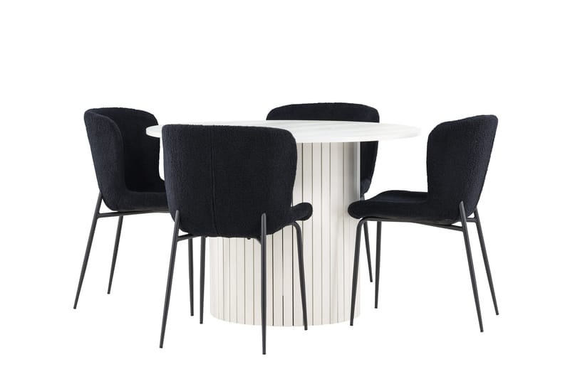 Härön Matgrupp 110 cm Rund med 4 Modesto stolar - Vit/Svart - Möbler - Bord & matgrupper - Matgrupper