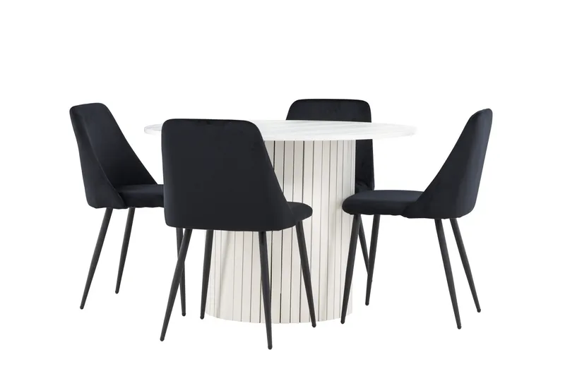 Härön Matgrupp 110 cm Rund med 4 Night stolar - Vit/Svart - Möbler - Bord & matgrupper - Matgrupper