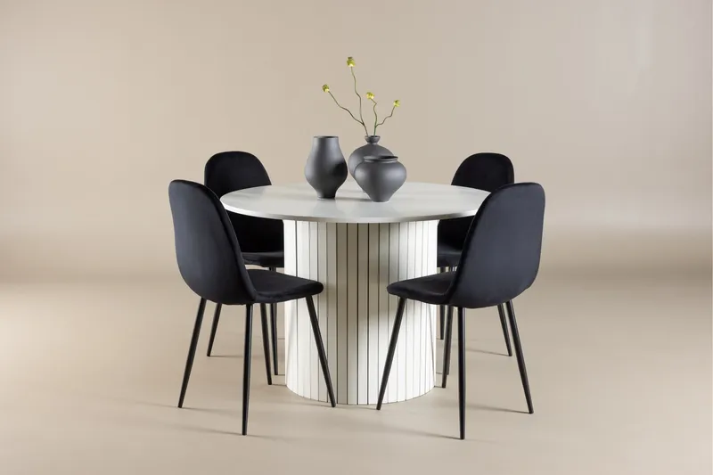 Härön Matgrupp 110 cm Rund med 4 Polar stolar - Vit/Svart - Möbler - Bord & matgrupper - Matgrupper