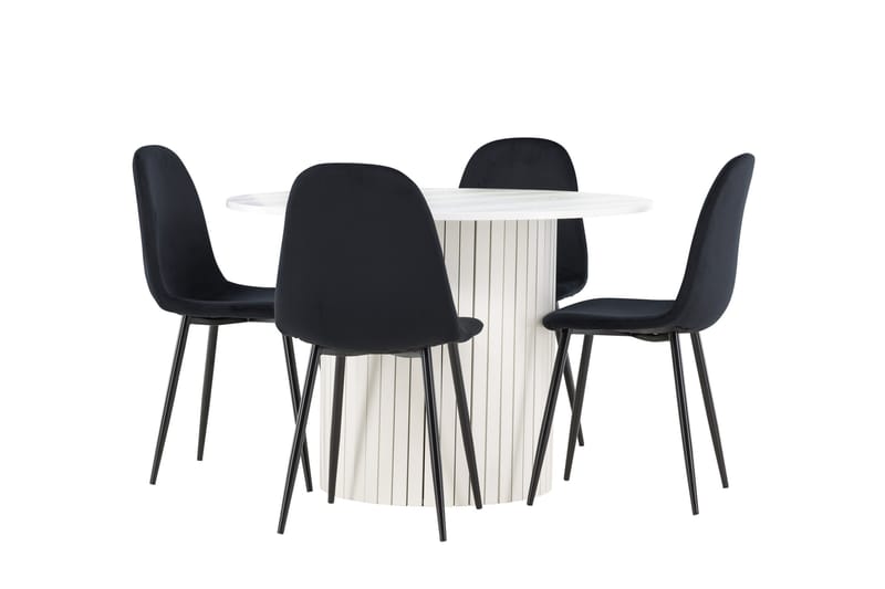 Härön Matgrupp 110 cm Rund med 4 Polar stolar - Vit/Svart - Möbler - Bord & matgrupper - Matgrupper