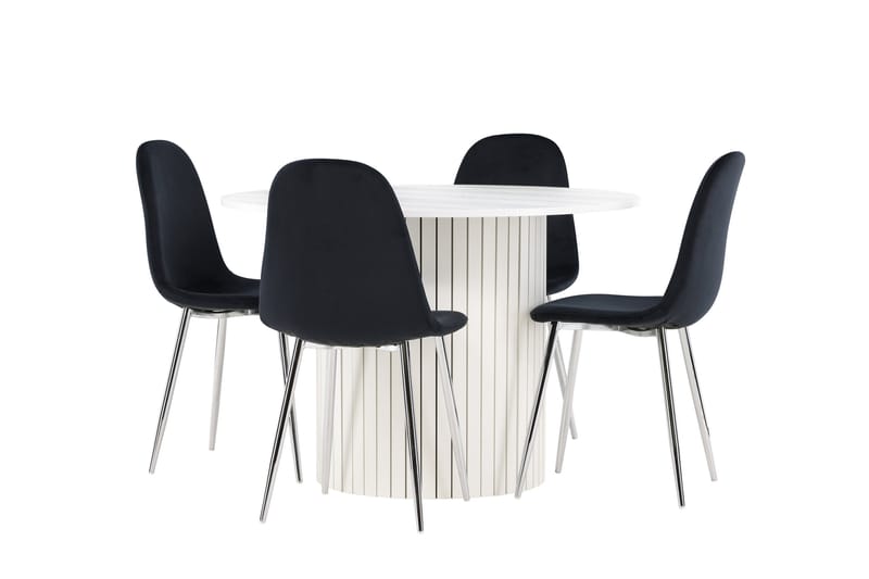 Härön Matgrupp 110 cm Rund med 4 Polar stolar - Vit/Svart - Möbler - Bord & matgrupper - Matgrupper