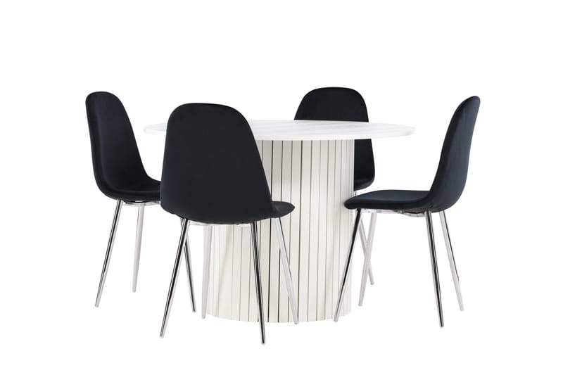 Härön Matgrupp 110 cm Rund med 4 Polar stolar - Vit/Svart - Möbler - Bord & matgrupper - Matgrupper