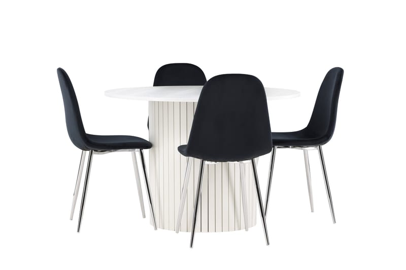 Härön Matgrupp 110 cm Rund med 4 Polar stolar - Vit/Svart - Möbler - Bord & matgrupper - Matgrupper