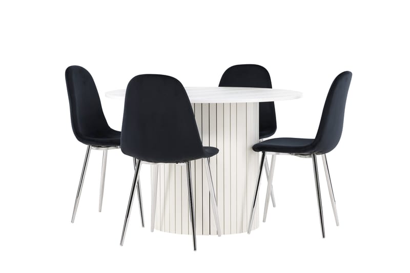 Härön Matgrupp 110 cm Rund med 4 Polar stolar - Vit/Svart - Möbler - Bord & matgrupper - Matgrupper