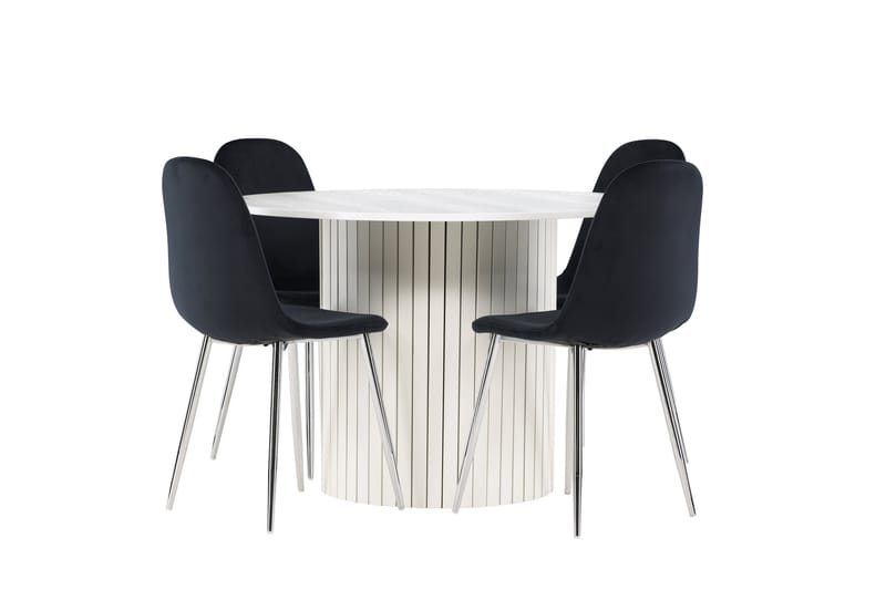 Härön Matgrupp 110 cm Rund med 4 Polar stolar - Vit/Svart - Möbler - Bord & matgrupper - Matgrupper