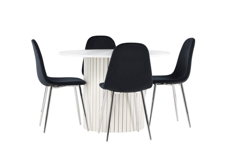 Härön Matgrupp 110 cm Rund med 4 Polar stolar - Vit/Svart - Möbler - Bord & matgrupper - Matgrupper