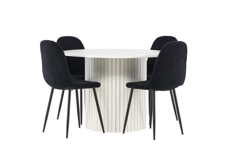 Härön Matgrupp 110 cm Rund med 4 Polar stolar - Vit/Svart - Möbler - Bord & matgrupper - Matgrupper