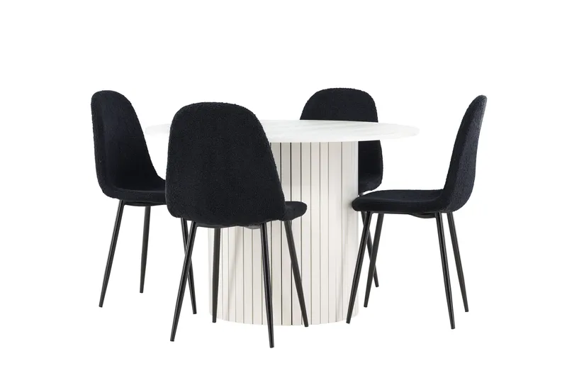 Härön Matgrupp 110 cm Rund med 4 Polar stolar - Vit/Svart - Möbler - Bord & matgrupper - Matgrupper
