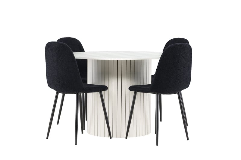 Härön Matgrupp 110 cm Rund med 4 Polar stolar - Vit/Svart - Möbler - Bord & matgrupper - Matgrupper