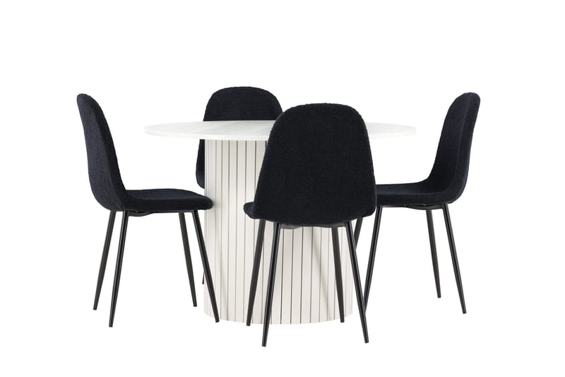 Härön Matgrupp 110 cm Rund med 4 Polar stolar - Vit/Svart - Möbler - Bord & matgrupper - Matgrupper
