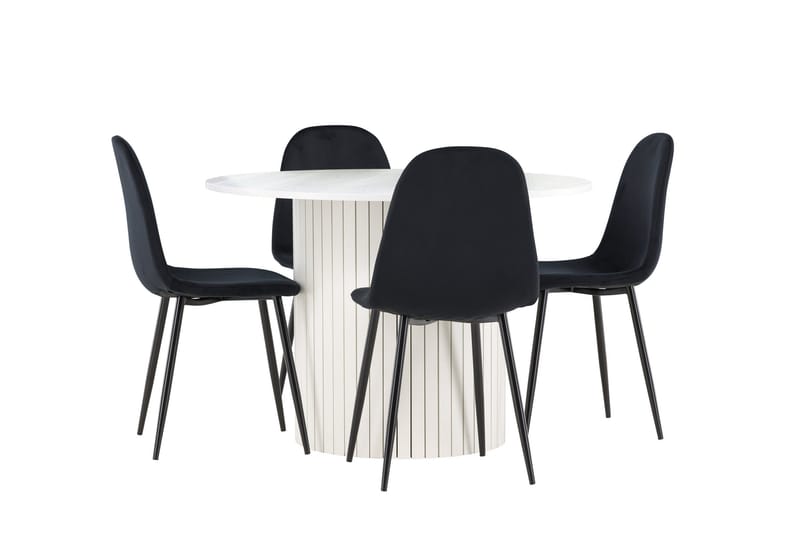 Härön Matgrupp 110 cm Rund med 4 Polar stolar - Vit/Svart - Möbler - Bord & matgrupper - Matgrupper