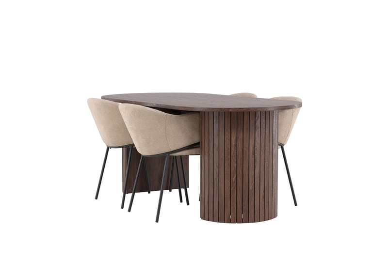 Härön Matgrupp 200 cm Oval med 4 Evelina stolar, Mocca/Beige