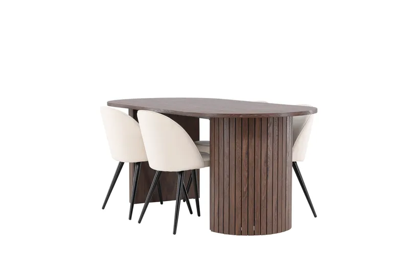 Härön Matgrupp 200 cm Oval med 4 Velvet stolar, Mocca/Beige