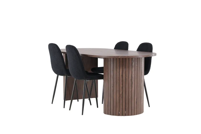 Härön Matgrupp 200 cm Oval med 4 Polar stolar, Mocca/Svart