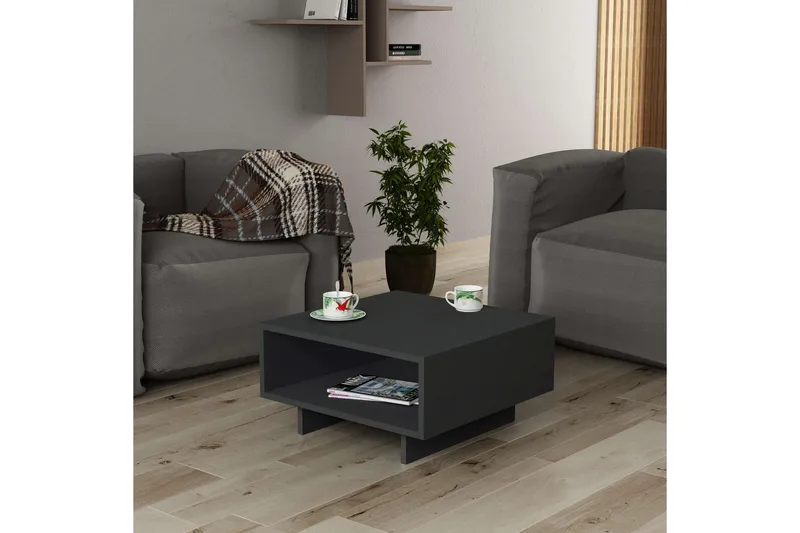 Hapeila Kvadratiskt Soffbord 60 cm med Hyllor i Målat Trä - Antracit - Möbler - Bord & matgrupper - Soffbord