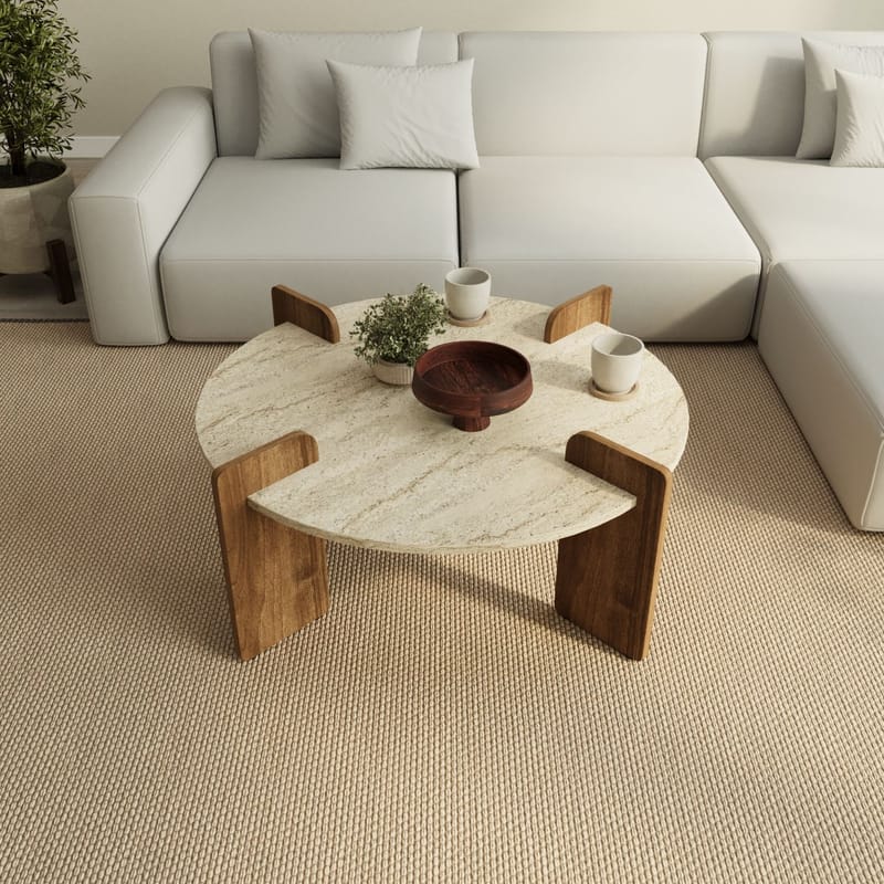 Harvo Soffbord 90x35x90 cm - Travertin och valnöt - Möbler - Bord & matgrupper - Soffbord