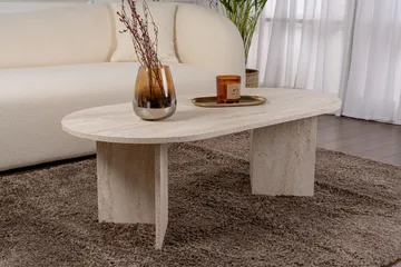 Hasina Ovalt Soffbord 119x60 cm med Travertinutseende - Vit - Möbler - Bord & matgrupper - Soffbord
