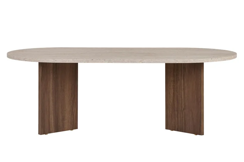 Hasina Soffbord 119 cm Oval - Travertin Och Valnöt - Möbler - Bord & matgrupper - Soffbord
