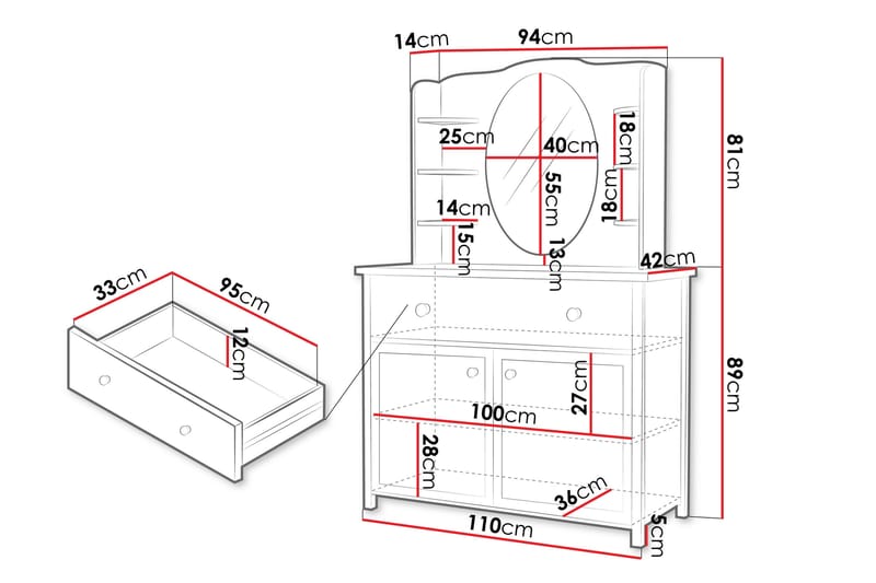Hilts Sminkbord 110x42 cm - Vit/Rosa - Möbler - Bord & matgrupper - Sminkbord & toalettbord