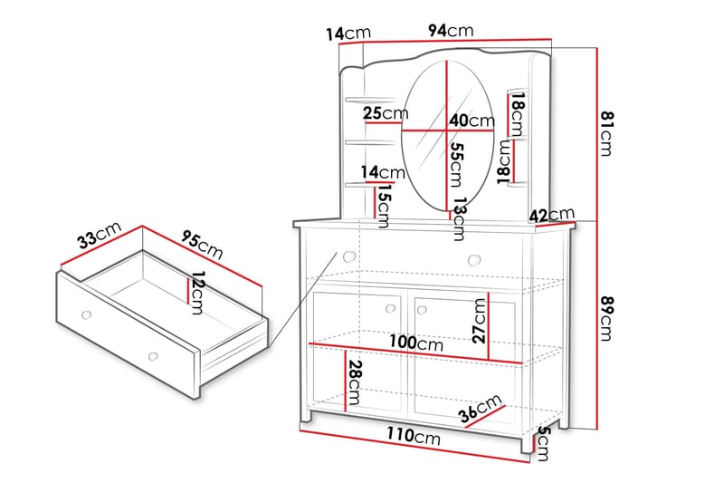 Hilts Sminkbord 110x42 cm - Vit/Rosa - Möbler - Bord & matgrupper - Sminkbord & toalettbord