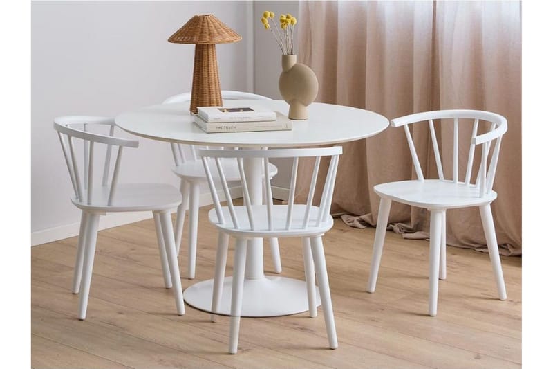 Ibiza Matgrupp Rund 110 cm + 4 st Matstolar, Vit