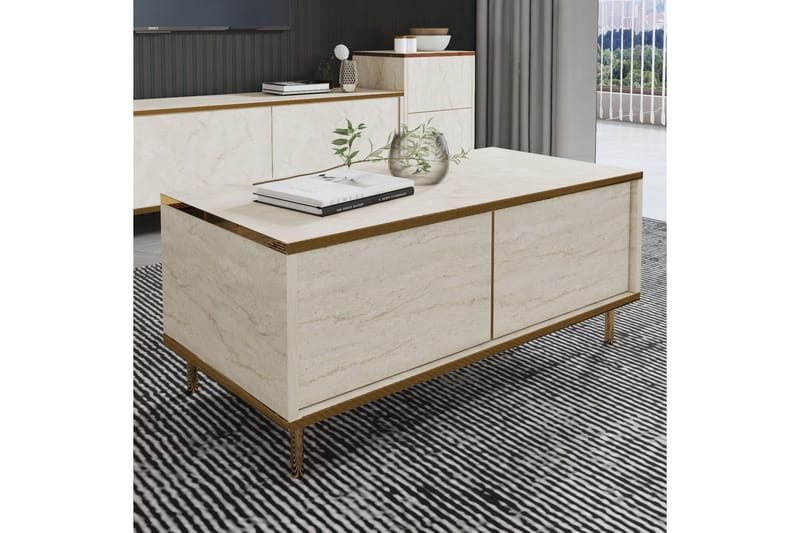 Imaj Soffbord 90 cm Rektangulärt med Lådor i Målat Trä - Beige - Möbler - Bord & matgrupper - Soffbord