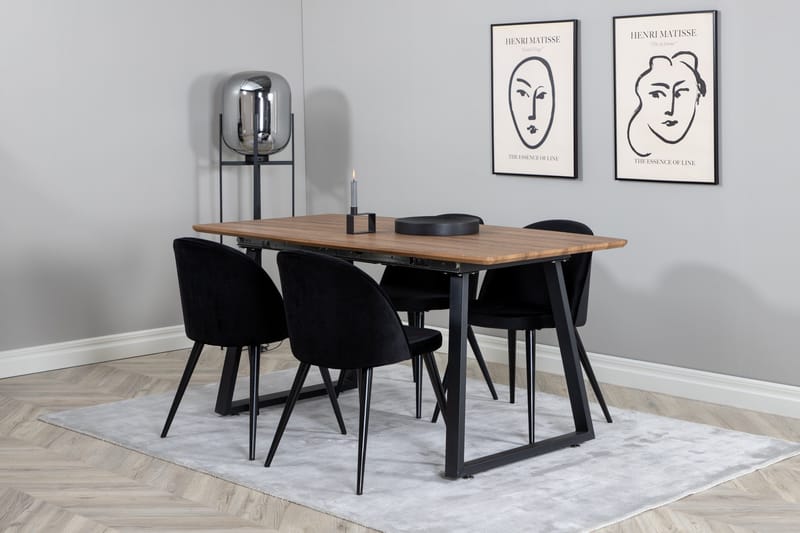Inca Matgrupp 160 cm Rektangulär med 4 Velvet stolar - Möbler - Bord & matgrupper - Matgrupper