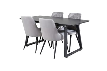 Inca Matgrupp Förlängningsbar 160 cm Rektangulär med 4 Velvet Deluxe stolar - Svart/Ljusgrå - Möbler - Bord & matgrupper - Matgrupper