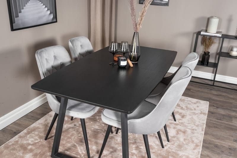 Inca Matgrupp Förlängningsbar 160 cm Rektangulär med 4 Velvet Deluxe stolar - Svart/Ljusgrå - Möbler - Bord & matgrupper - Matgrupper