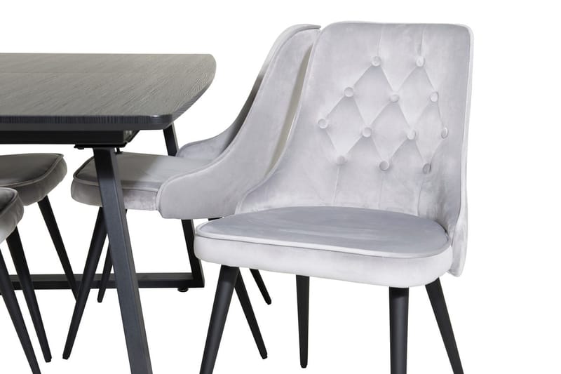 Inca Matgrupp Förlängningsbar 160 cm Rektangulär med 4 Velvet Deluxe stolar - Svart/Ljusgrå - Möbler - Bord & matgrupper - Matgrupper