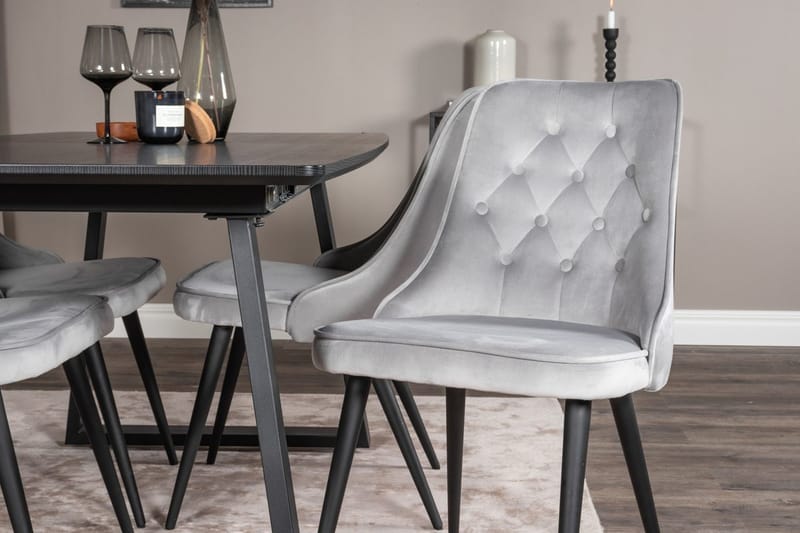 Inca Matgrupp Förlängningsbar 160 cm Rektangulär med 4 Velvet Deluxe stolar - Svart/Ljusgrå - Möbler - Bord & matgrupper - Matgrupper