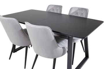 Inca Matgrupp Förlängningsbar 160 cm Rektangulär med 4 Velvet Deluxe stolar - Svart/Ljusgrå - Möbler - Bord & matgrupper - Matgrupper
