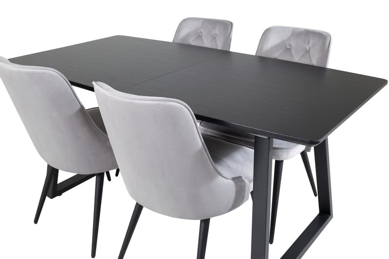 Inca Matgrupp Förlängningsbar 160 cm Rektangulär med 4 Velvet Deluxe stolar - Svart/Ljusgrå - Möbler - Bord & matgrupper - Matgrupper