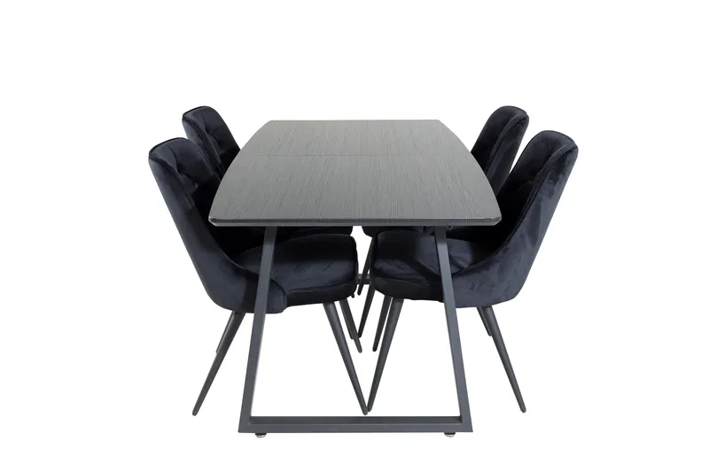 Inca Matgrupp Förlängningsbar 160 cm Rektangulär med 4 Velvet Deluxe stolar, undefined