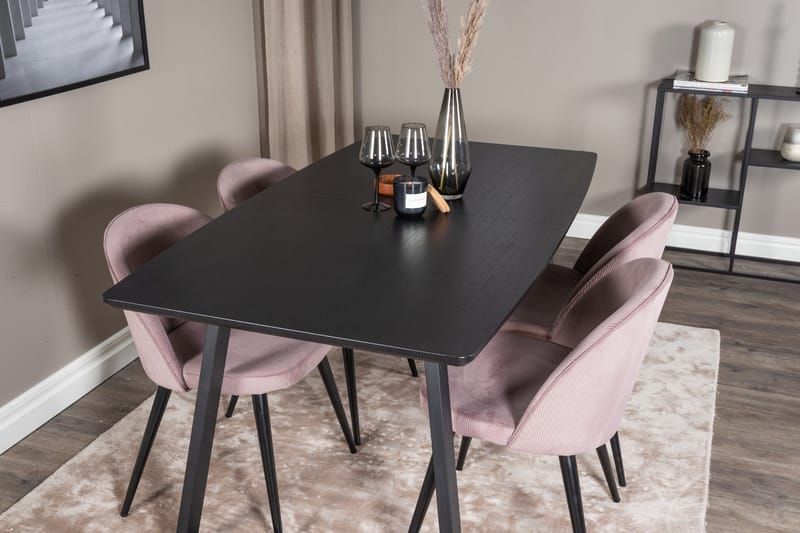 Inca Matgrupp Förlängningsbar 160 cm Rektangulär med 4 Velvet stolar - Möbler - Bord & matgrupper - Matgrupper