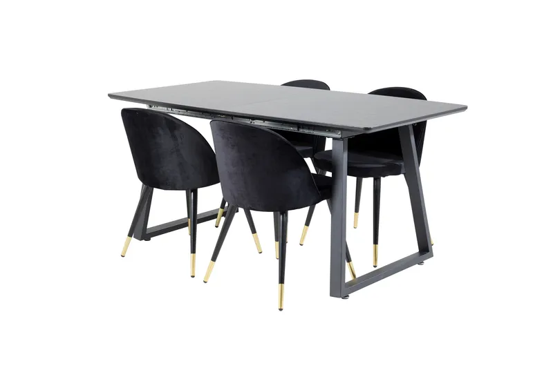 Inca Matgrupp Förlängningsbar 160 cm Rektangulär med 4 Velvet stolar - Möbler - Bord & matgrupper - Matgrupper
