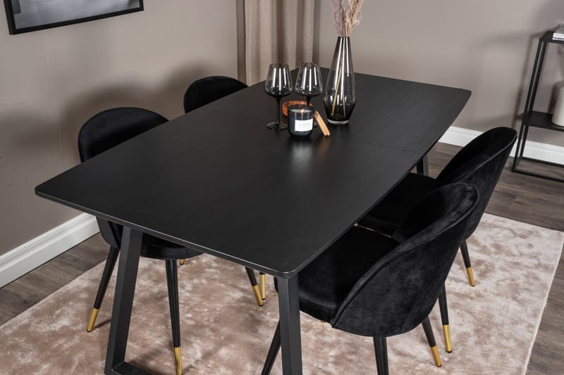 Inca Matgrupp Förlängningsbar 160 cm Rektangulär med 4 Velvet stolar - Möbler - Bord & matgrupper - Matgrupper